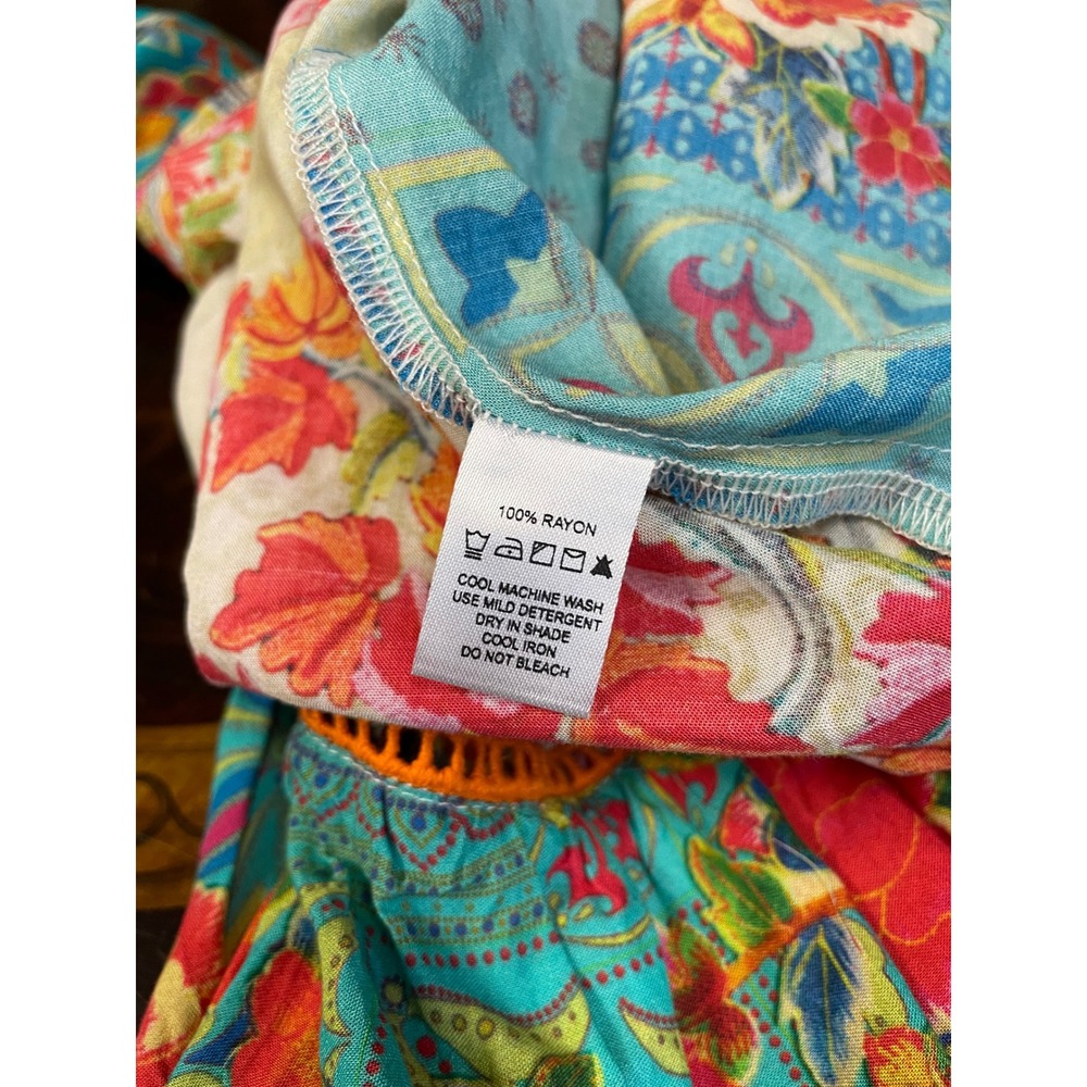 Lula Soul Floral Patchwork Tassel Bell Sleeve Button Up Peasant Top Boho Chic S - Picture 13 of 14